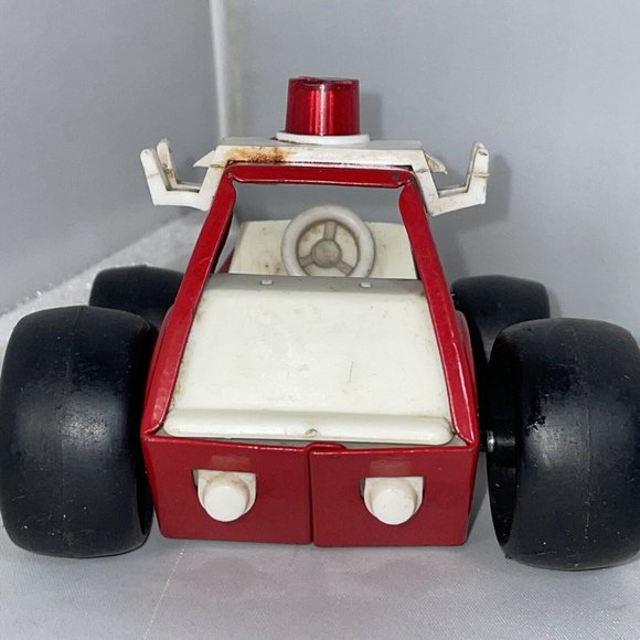 Vintage Buddy L Red And White Fire Buggy Toy Push Along Metal Car - Picture 4 of 11